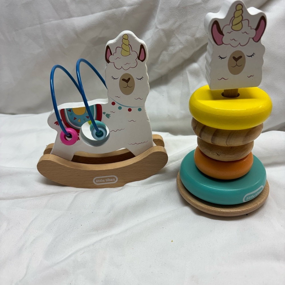 Little Tikes Wooden Critters Llama corn shape Stacking Toy Set & Busy beads